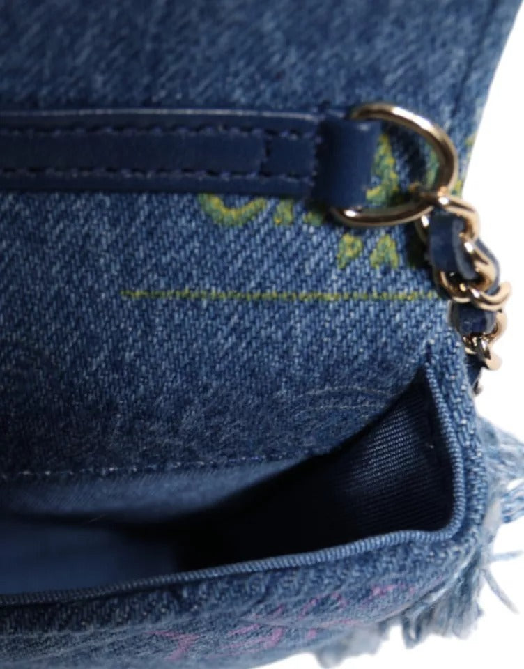 Chanel Denim Mood Flap Mikro Logo Baskılı Saçaklı Omuz Çantası